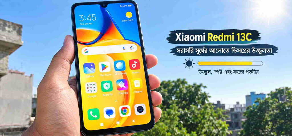 Xiaomi Redmi 13C রিভিউ বাংলায় সূর্যের আলোতে ডিসপ্লে পারফরম্যান্স