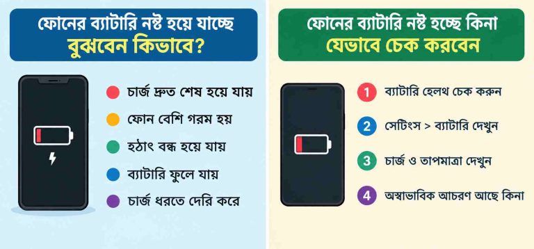 ফোনের ব্যাটারি নষ্ট হয়ে যাচ্ছে বুঝবেন কিভাবে? ৭টি মূল লক্ষণ